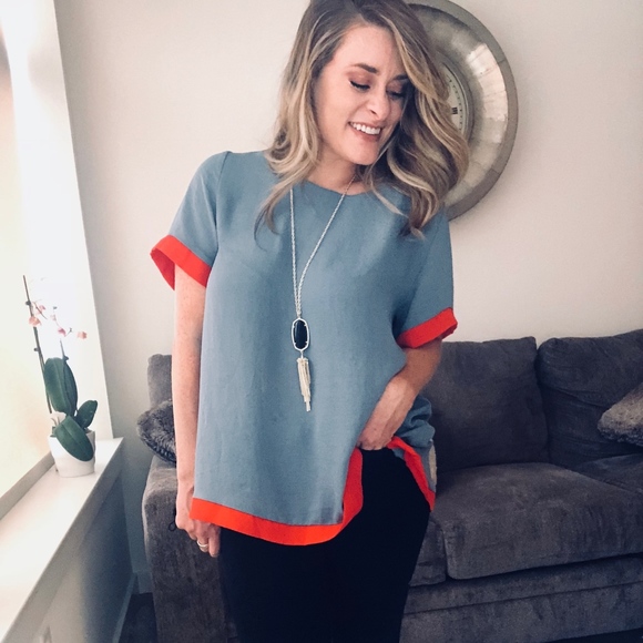 Tops - Logan Color Block Top: Blue + Orange